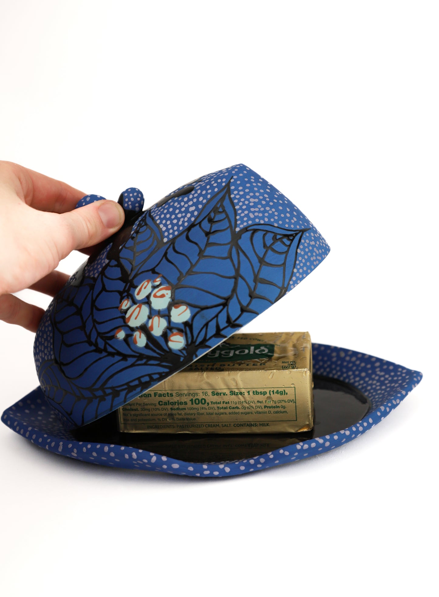 19. Dripped Blue Berried Butter Dish