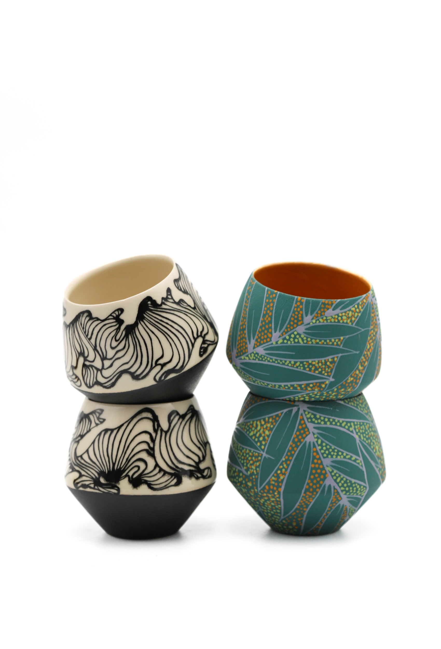 Two designs of cups stacked