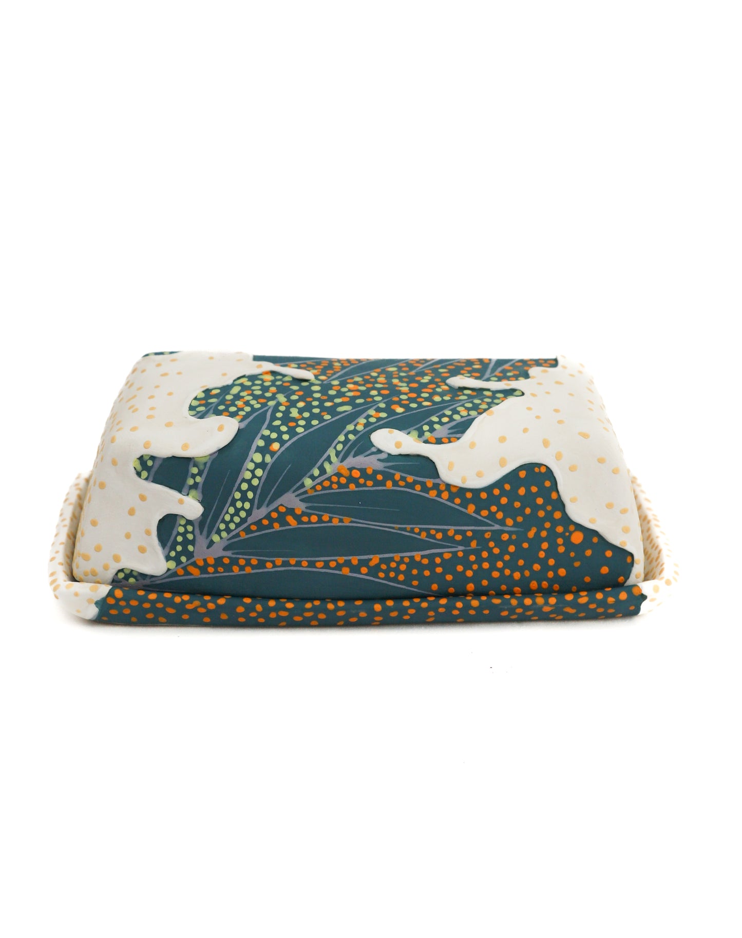 8. White and Teal Butter Dish