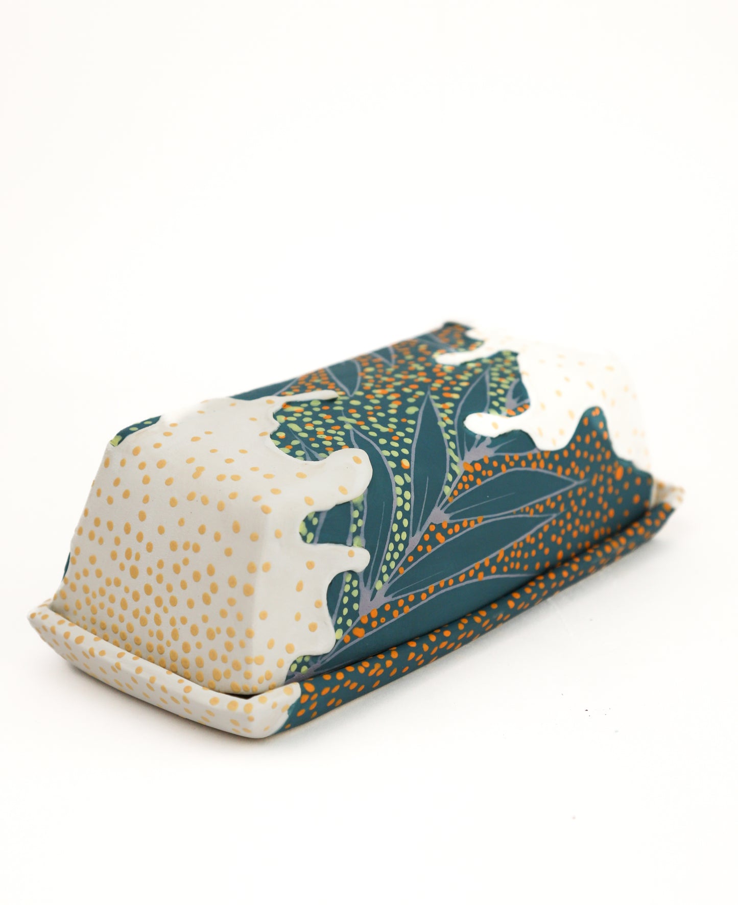 8. White and Teal Butter Dish