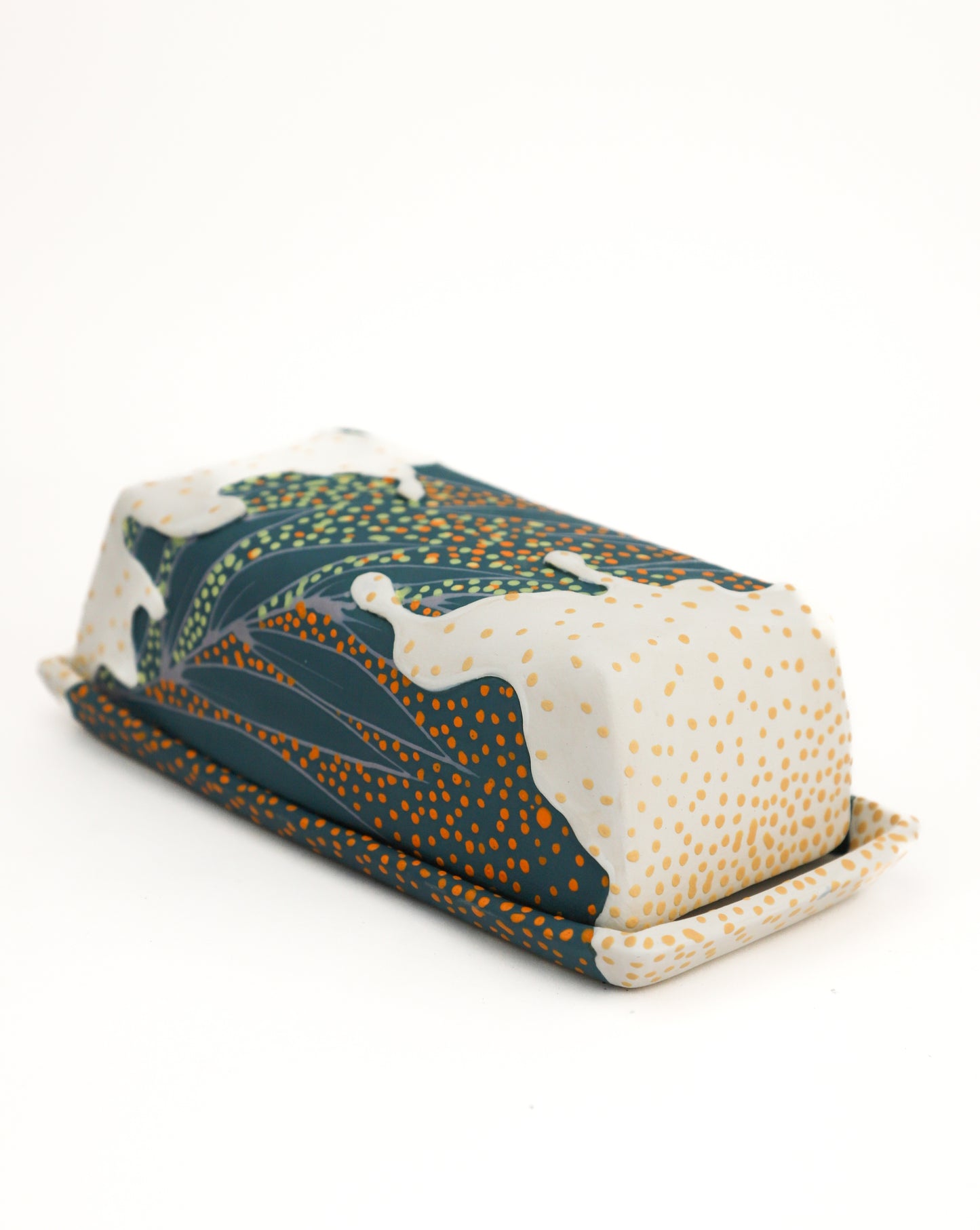 8. White and Teal Butter Dish