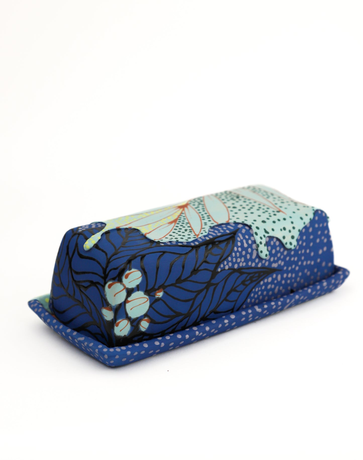 12. Seafoam and Blue Butter Dish
