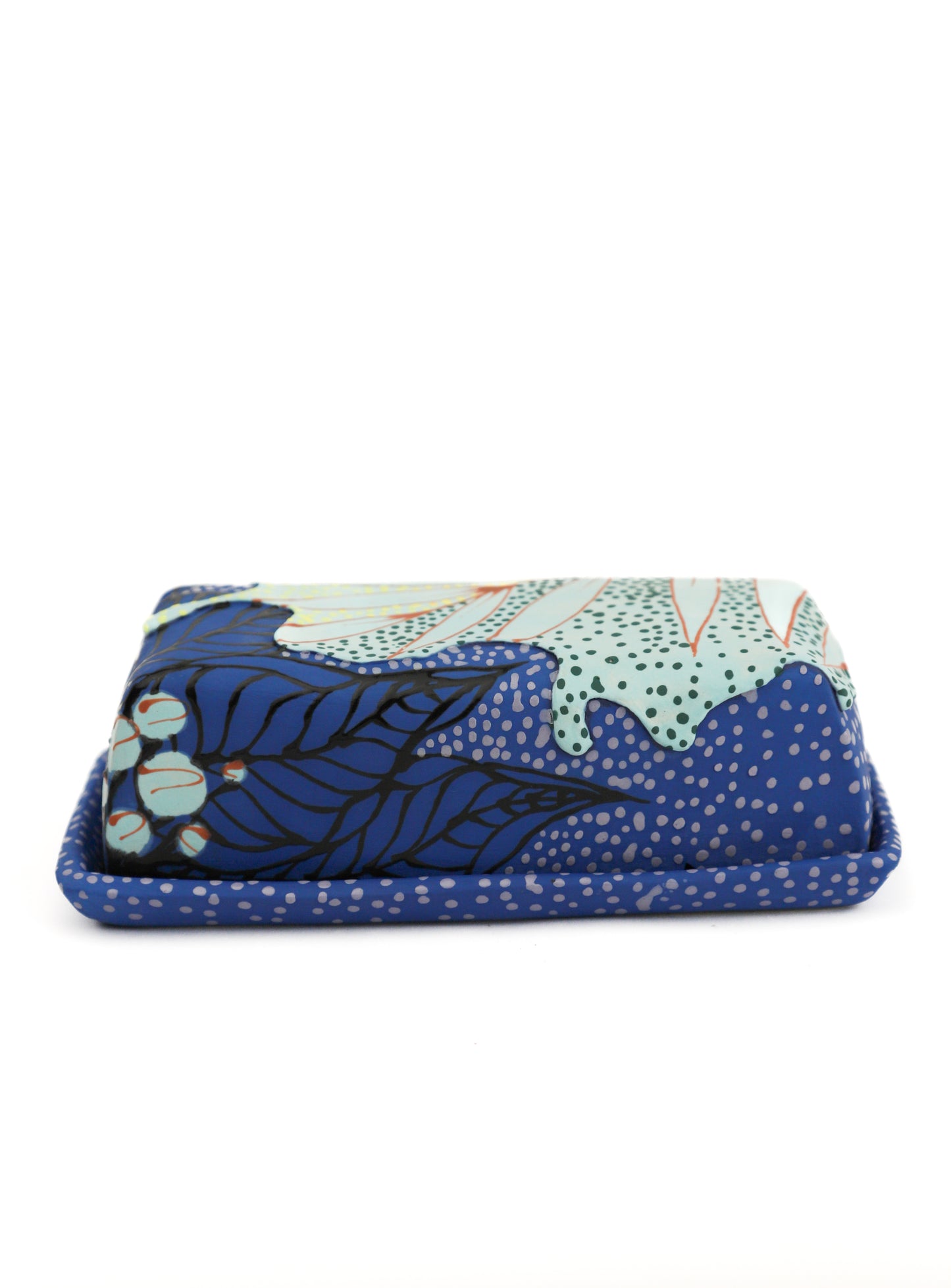 12. Seafoam and Blue Butter Dish