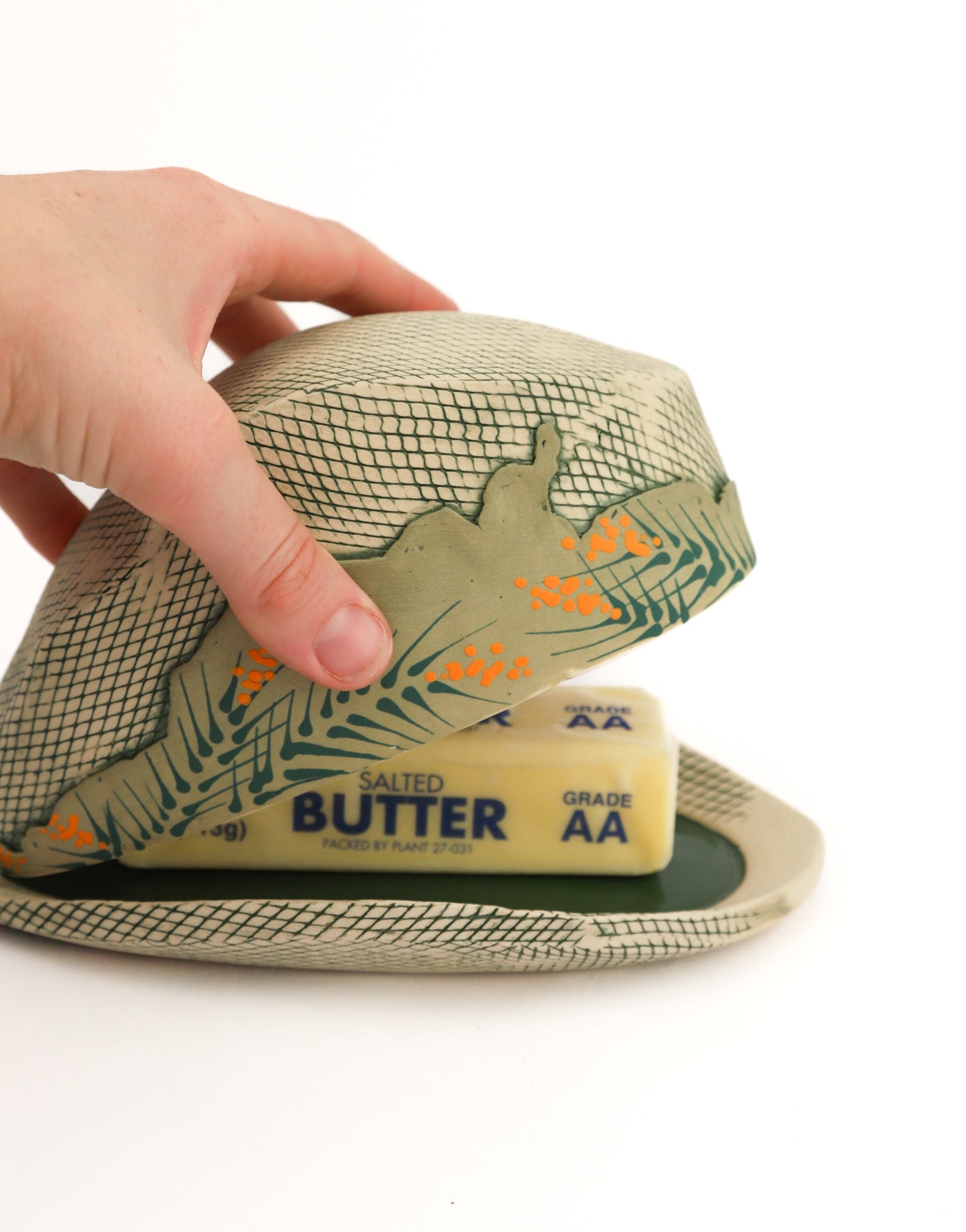 15. Hatched Sage Flower Butter Dish