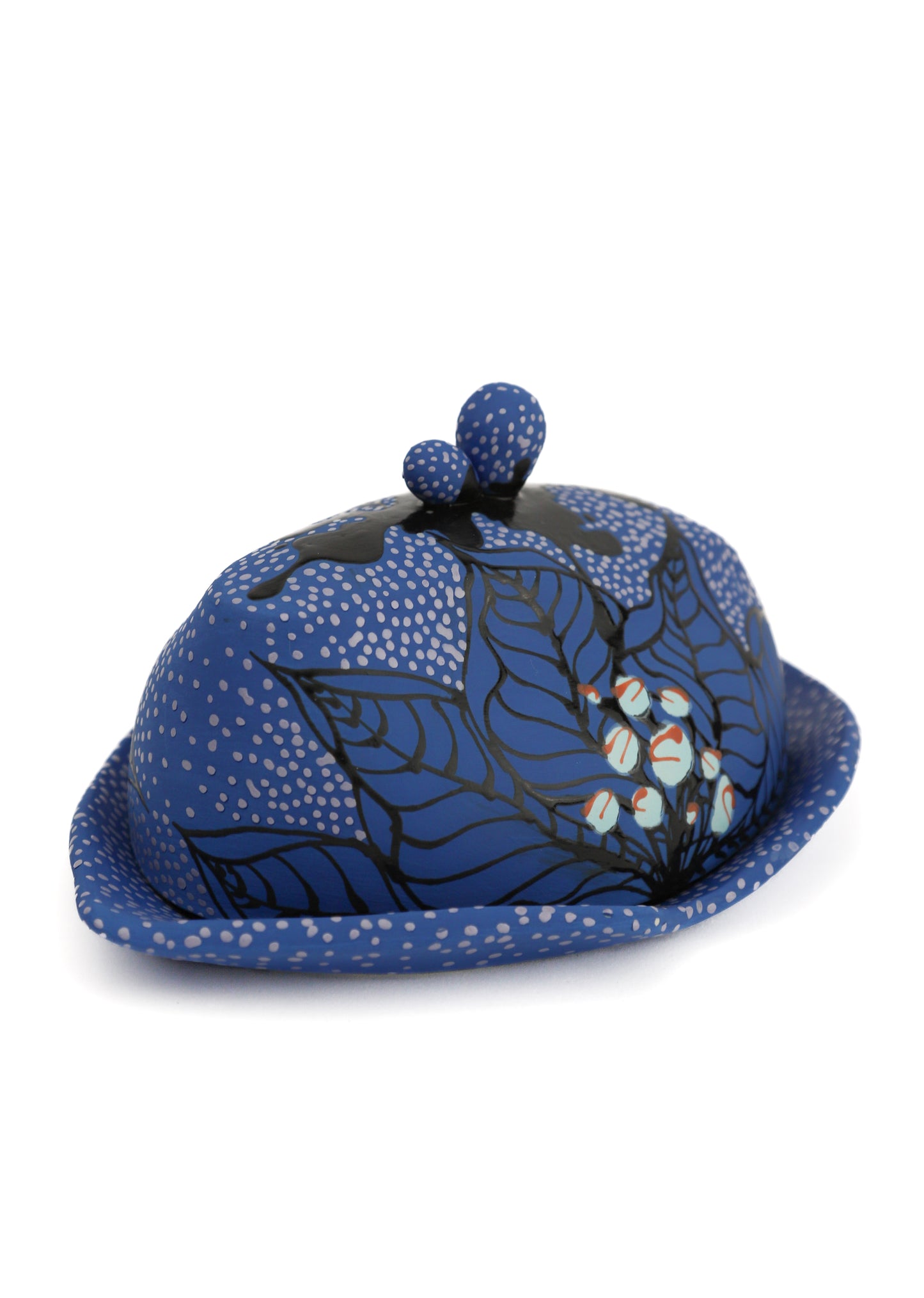 19. Dripped Blue Berried Butter Dish