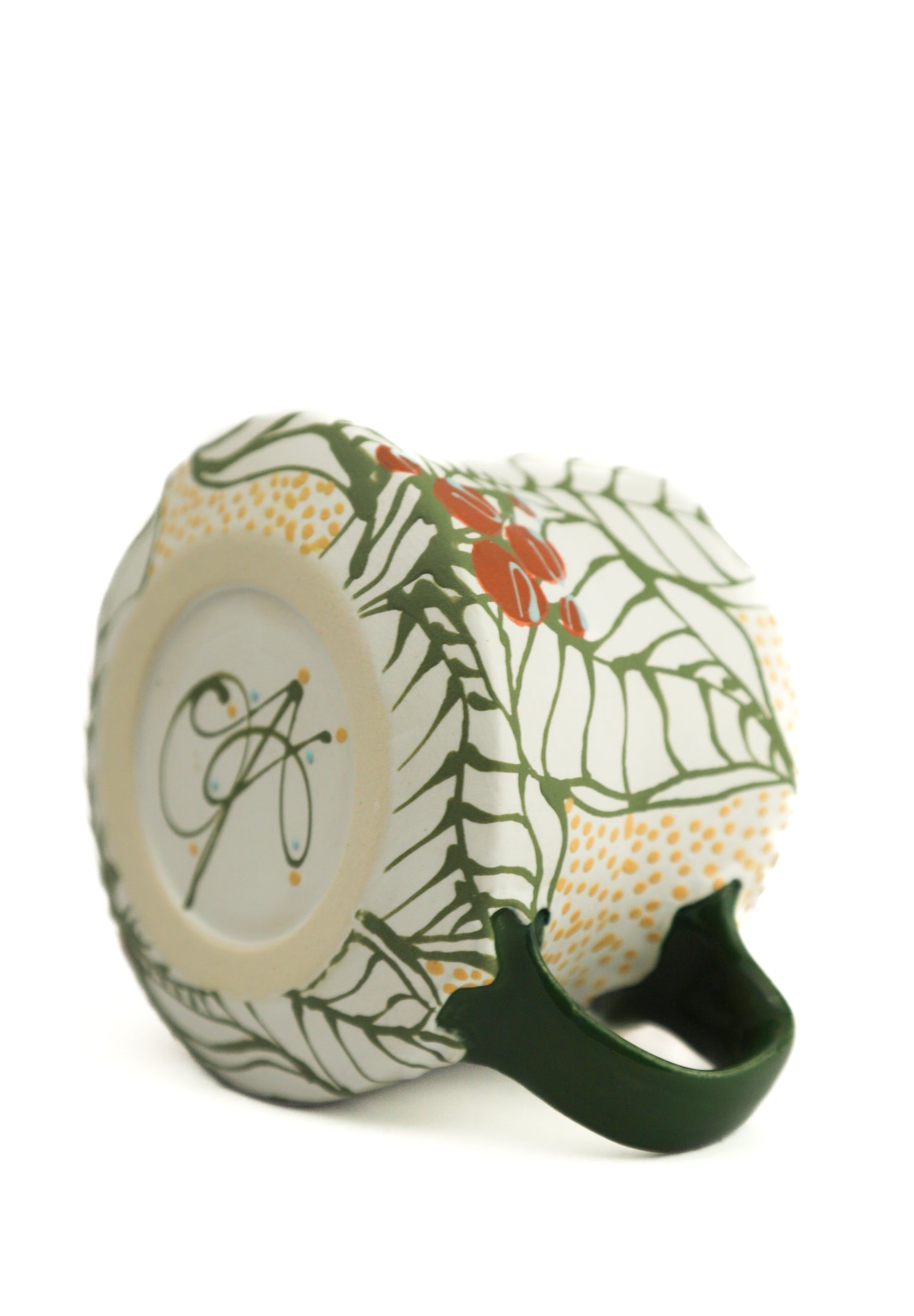 31. White and Green handled Mini Mug